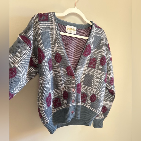 Vintage Jantzen • Button Cardigan Sweater Floral Folklore Med Oversized Academia - Picture 4 of 8